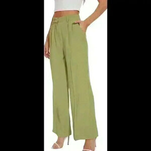 Funyyzo Pants Women High Rise Trousers Green  Flare Wide Leg Dress Size L